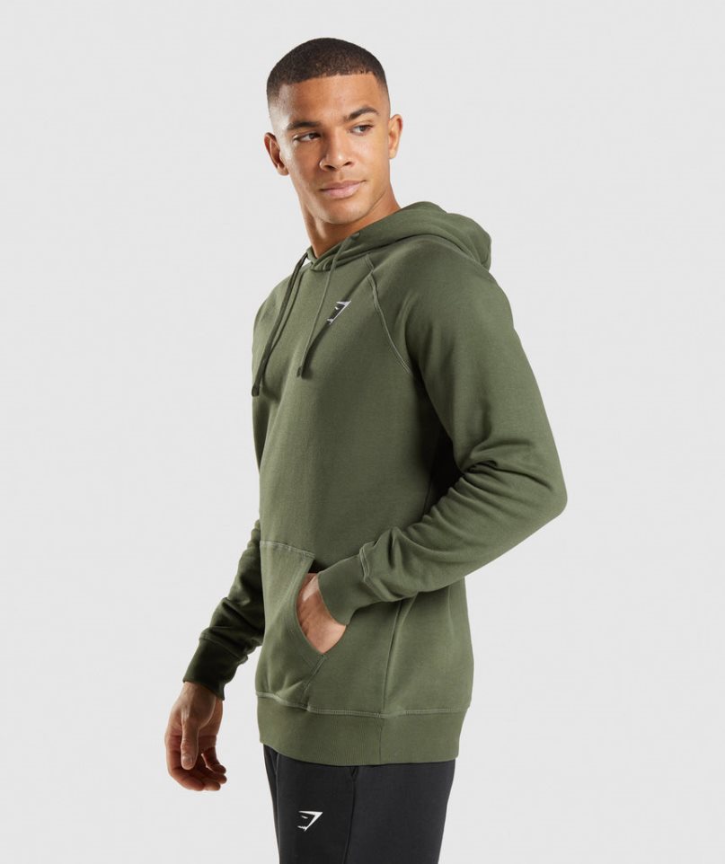 Men's Gymshark Crest Hoodie Olive | NZ 0AGNRJ